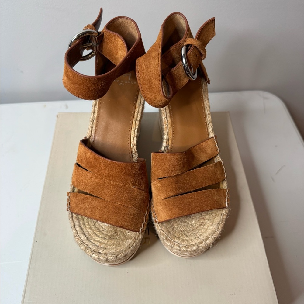 Marc Fisher - Sammy Wedge Brown Espadrille Sandals - Size 7